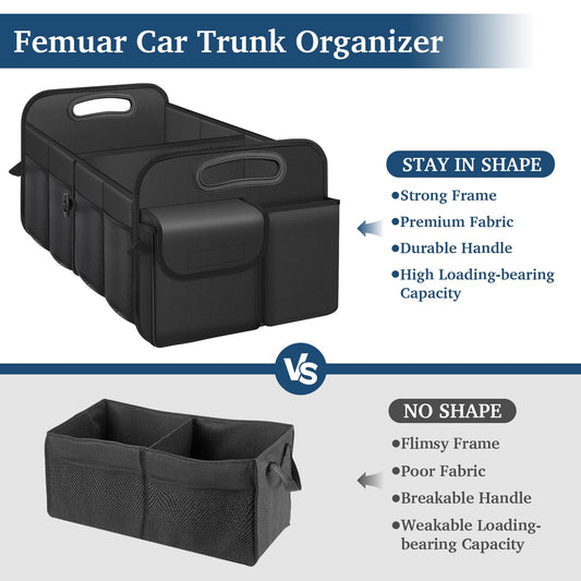 Femuar Car Trunk Organizer Waterproof Black